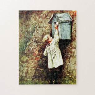 Victoriaans kind dat een brief post legpuzzel