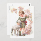 Victoriaans Kind Lamb Kersenboom Briefkaart (Voorkant / Achterkant)