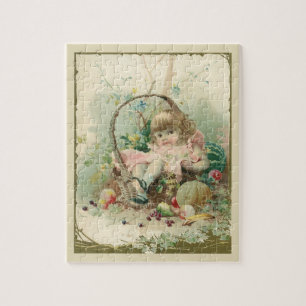Victoriaans kind, meidenlentesmandje Legpuzzel