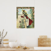  Victoriaans kind, meisje dat de buik blaast Poster (Keuken)