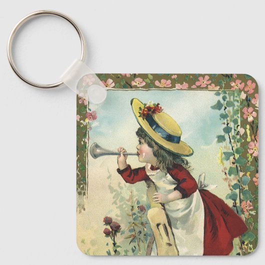 Victoriaans kind, meisje dat de buik blaast Sleutelhanger (Voorkant)