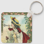 Victoriaans kind, meisje dat de buik blaast Sleutelhanger (Achterkant)