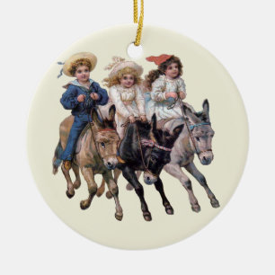Victoriaans kinderen en paarden keramisch ornament