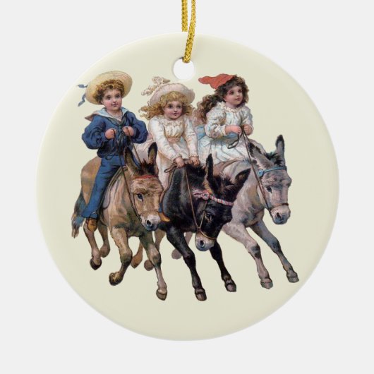 Victoriaans kinderen en paarden keramisch ornament (Voorkant)