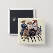 Victoriaans kinderen en paarden vierkante button 5,1 cm (Voorkant /achterkant)