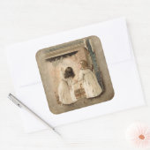 Victoriaans kinderen in de kerstavond vierkante sticker (Envelop)