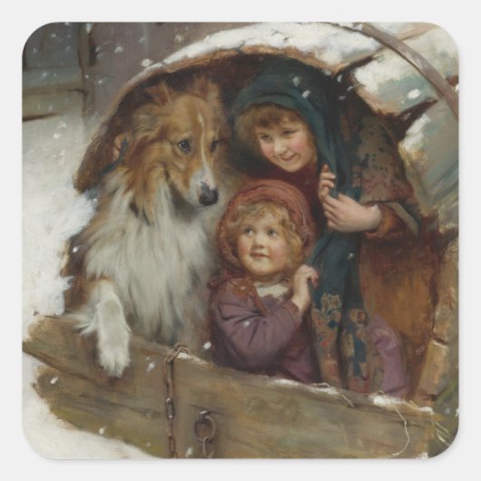 Victoriaans kinderen in Doghouse Vierkante Sticker (Voorkant)