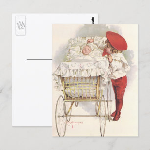 Victoriaans kinderen, kinderen en Baby in Pram Briefkaart