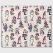 Victoriaans kinderen met kerstcadeautjes cadeaupapier (Vlak)