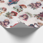 Victoriaans kinderen met kerstcadeautjes cadeaupapier (Hoek)