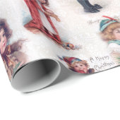 Victoriaans kinderen met kerstcadeautjes cadeaupapier (Rol Hoek)