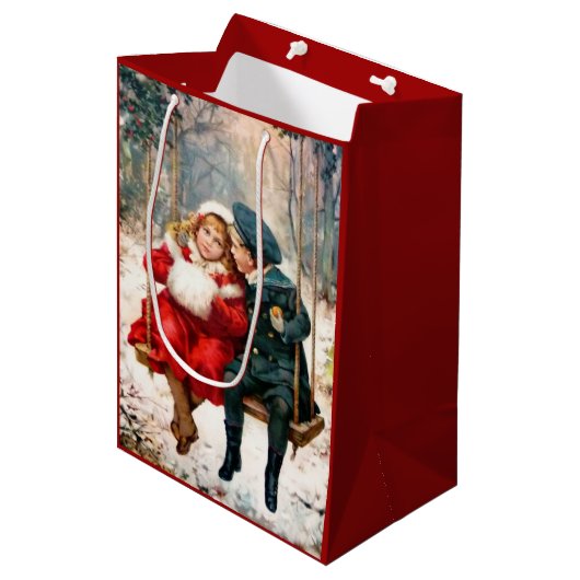  Victoriaans kinderen op Swing Gift Bag Medium Cadeauzakje (Voorkant Gekanteld)