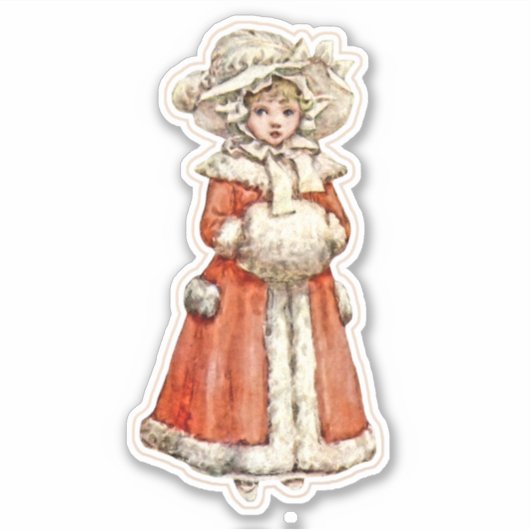 Victoriaans kinderpapierpop winterjestuif sticker (Voorkant)