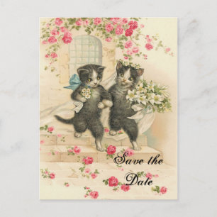Victoriaans Kittens Trouwen Save the Date Aankondigingskaart
