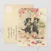 Victoriaans Kittens Trouwen Save the Date Aankondigingskaart (Voorkant / Achterkant)