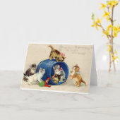 Victoriaans Kittens Verjaardag Kaart (Gele Bloem)