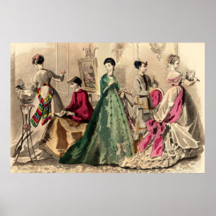 Victoriaans Kleding met Roze Boog Poster