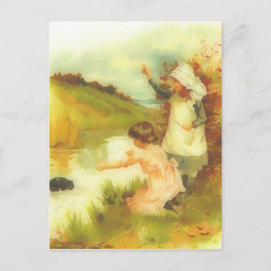 Victoriaans kleine meisjes die langs een stroom sp briefkaart