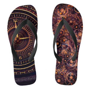 Victoriaans klok Steampunk bruin blauw tandwielen Teenslippers