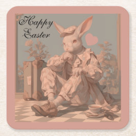 Victoriaans konijnenwachten, konijnenjongen, lente vierkante kartonnen onderzetter