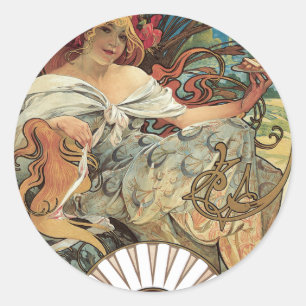  Victoriaans Kunst Nieuw bij Alphonse Mucha Ronde Sticker