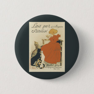 Victoriaans kunst Nieuw, Meisje met melkkatten Ronde Button 5,7 Cm