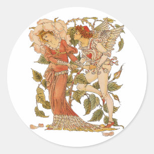  Victoriaans Kunst, Roos van Walter Crane Ronde Sticker