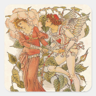  Victoriaans Kunst, Roos van Walter Crane Vierkante Sticker