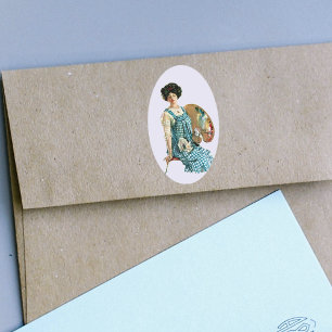 Victoriaans kunstenaar Lady Painter Palette Ovale Sticker