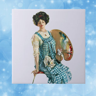  Victoriaans kunstenaar Lady Painter Palette Tegeltje