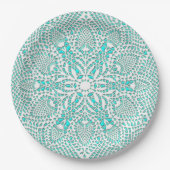 Victoriaans Lace Doily Turquoise Achtergrond Papieren Bordje (Voorkant)
