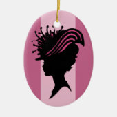  Victoriaans Lady Black Silhouette Fancy Pet Keramisch Ornament (Voorkant)