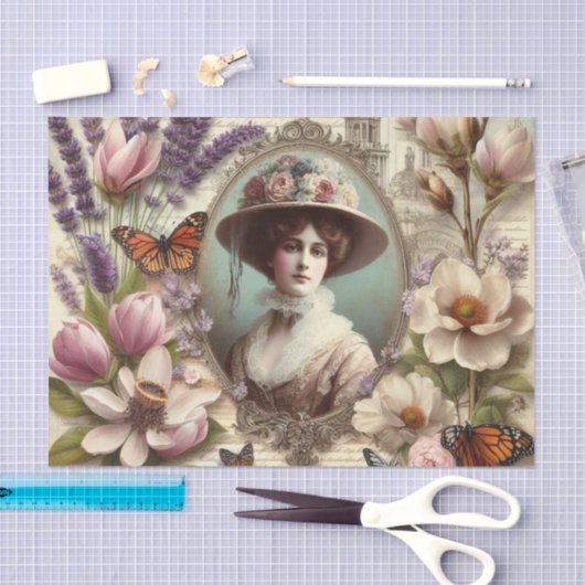  Victoriaans Lady Bloemen decoupage Tissuepapier (Craft)