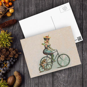  Victoriaans Lady Dog-fiets Briefkaart