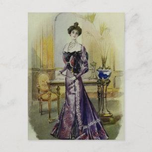 Victoriaans Lady- Frans Mode-geel jurk Briefkaart