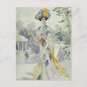 Victoriaans Lady- Frans Mode-wit jurk Briefkaart