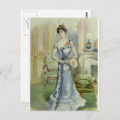 Victoriaans Lady- Franse Mode - Blauwe jurk Briefkaart (Voorkant / Achterkant)