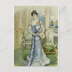 Victoriaans Lady- Franse Mode - Blauwe jurk Briefkaart