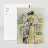 Victoriaans Lady- Franse Mode-Gele Jurk Briefkaart (Voorkant / Achterkant)