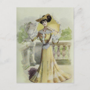 Victoriaans Lady- Franse Mode-Gele Jurk Briefkaart
