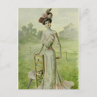 Victoriaans Lady- Franse Mode-Green Dress Briefkaart