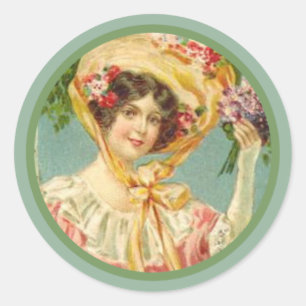  Victoriaans Lady Paasbonnet Ronde Sticker