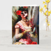  Victoriaans Lady Vanity Skull Groet Kaart (Gele Bloem)