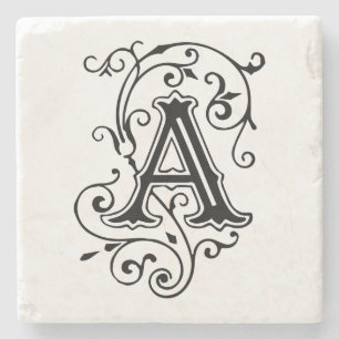 Victoriaans letter A Antiek monogram Stenen Onderzetter