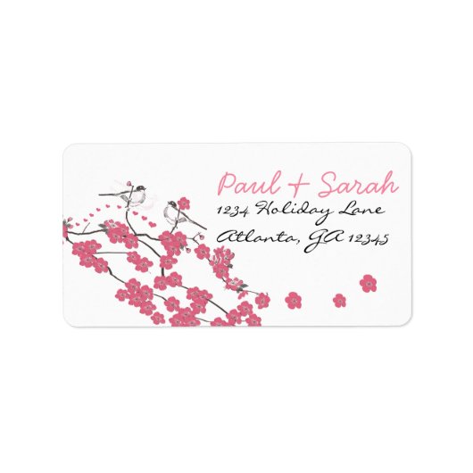 Victoriaans Liefde Vogel Kersenbloesem Bruiloft RS Etiket (Voorkant)