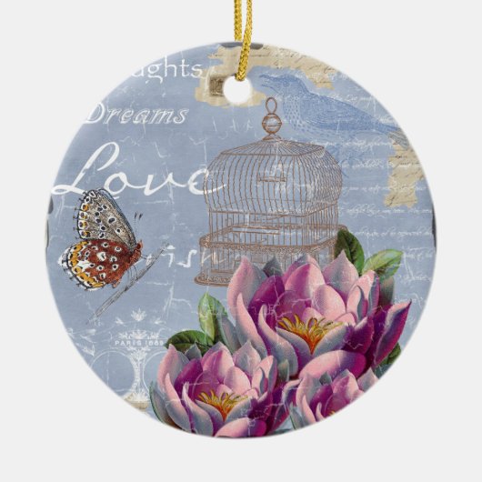 Victoriaans liefdesdenken Dreams Butterfly Bird Ca Keramisch Ornament (Voorkant)