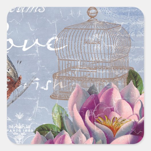Victoriaans liefdesdenken Dreams Butterfly Bird Ca Vierkante Sticker (Voorkant)