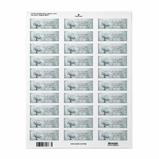 Victoriaans Love Bird Blue Damask Heart Leaf Tree Etiket (Full Sheet)