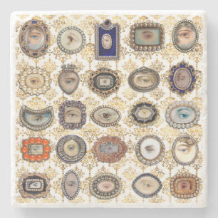 Victoriaans Lover's oog in witte en gouddamp Stenen Onderzetter