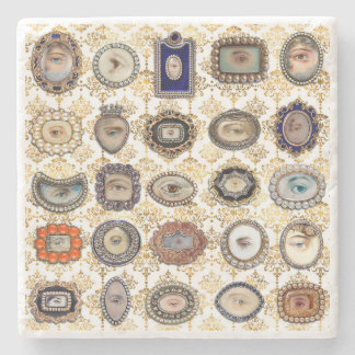 Victoriaans Lover's oog in witte en gouddamp Stenen Onderzetter